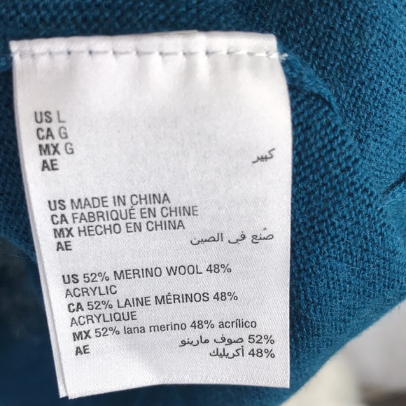 CLUB ROOM Men sweater Majestic Teal Blue V-Neck Wool Blend - Picture 6 of 7